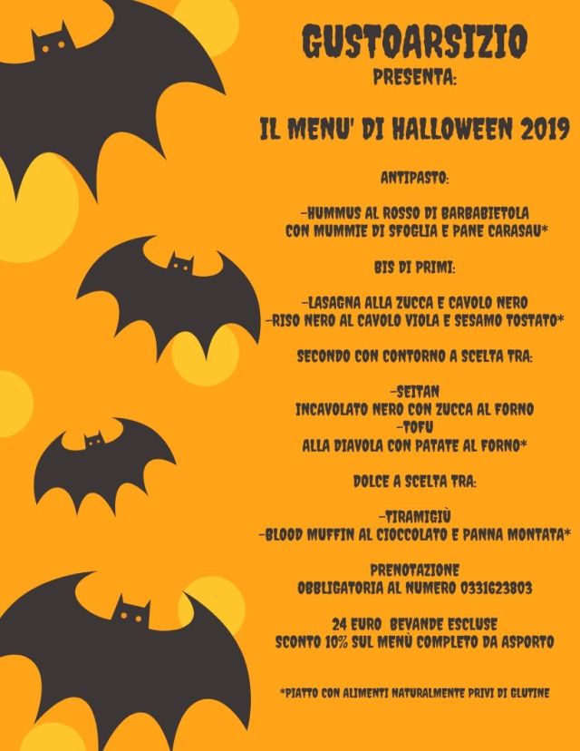 Orange Illustrated Bats Halloween Menu